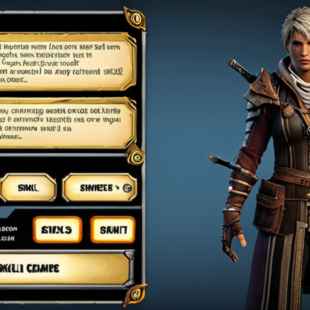 **

A character from Eternal Return strategically leveling up their skills, with emphasis on the skill tree UI. Show the character deep in thought, considering the best skill progression path to maximize damage and survivability. The background subtly displays the game's environment.

**