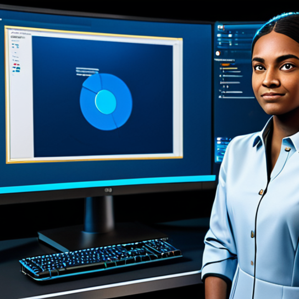A diverse young adult, fully clothed in modern, modest attire, engaged in character customization on a large, high-resolution monitor in a professional, clean gaming setup. The screen displays a detailed 3D avatar in professional dress with natural body proportions, highlighting intricate costume elements and unique accessories. The overall scene is brightly lit with studio lighting, emphasizing the user's focused expression and the avatar's well-formed hands. safe for work, appropriate content, fully clothed, professional, perfect anatomy, correct proportions, natural pose, well-formed hands, proper finger count, high quality.