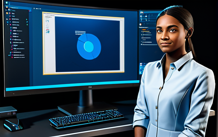 A diverse young adult, fully clothed in modern, modest attire, engaged in character customization on a large, high-resolution monitor in a professional, clean gaming setup. The screen displays a detailed 3D avatar in professional dress with natural body proportions, highlighting intricate costume elements and unique accessories. The overall scene is brightly lit with studio lighting, emphasizing the user's focused expression and the avatar's well-formed hands. safe for work, appropriate content, fully clothed, professional, perfect anatomy, correct proportions, natural pose, well-formed hands, proper finger count, high quality.