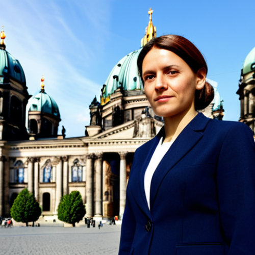 Home 23 **
A professional businesswoman in a modest navy blue business suit, standing confidently in front of the Berliner Dom, fully clothed, appropriate attire, safe for work, perfect anatomy, natural proportions, professional corporate photography, high quality.
**