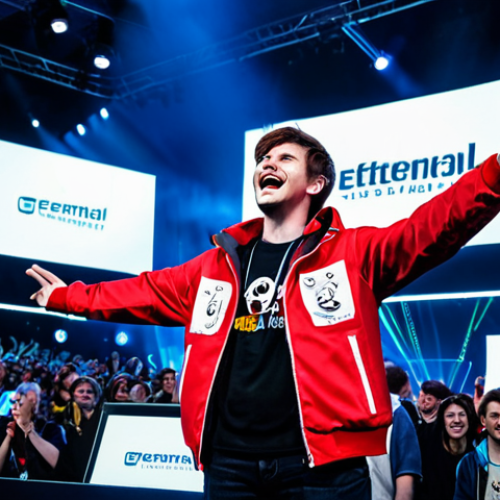 Home 21 Streamer Event in Berlin**
"A vibrant scene at a gaming convention in Berlin. Cosplayers dressed as Eternal Return characters interact with a popular German streamer on a brightly lit stage. The streamer is wearing a custom-designed Eternal Return jacket. The background shows a large screen displaying gameplay footage and the Eternal Return logo. Fans are holding signs and cheering. Capture the excitement and energy of a live event. safe for work, appropriate content, fully clothed, professional, perfect anatomy, natural proportions, high quality, dynamic composition."
**