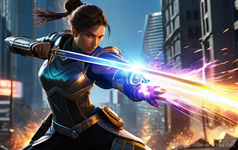 이터널리턴 데미지 공식 역산법 - A dynamic, action-packed scene featuring a female Eternal Return character, reminiscent of a swift s...