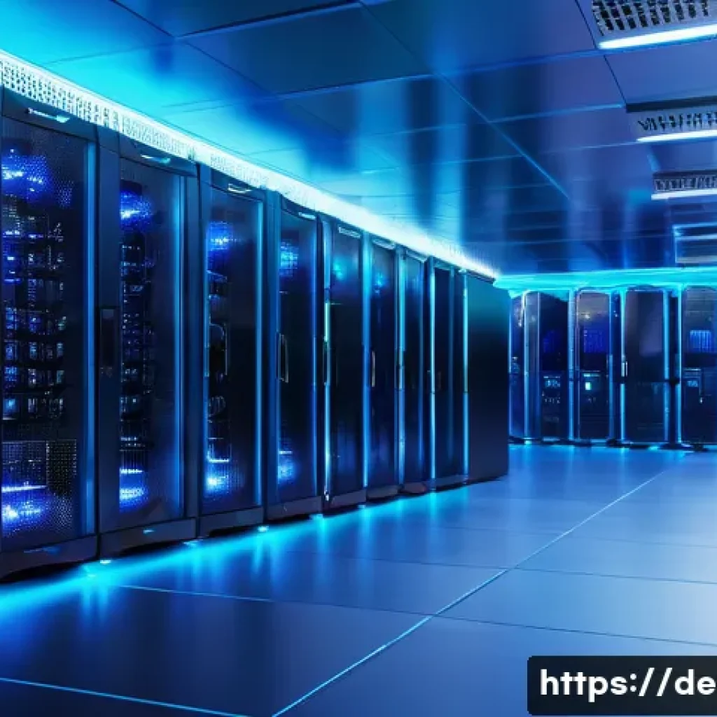 이터널리턴 글로벌 서버 정보 - A high-tech server room located in Frankfurt am Main, featuring rows of sleek server racks with glow...