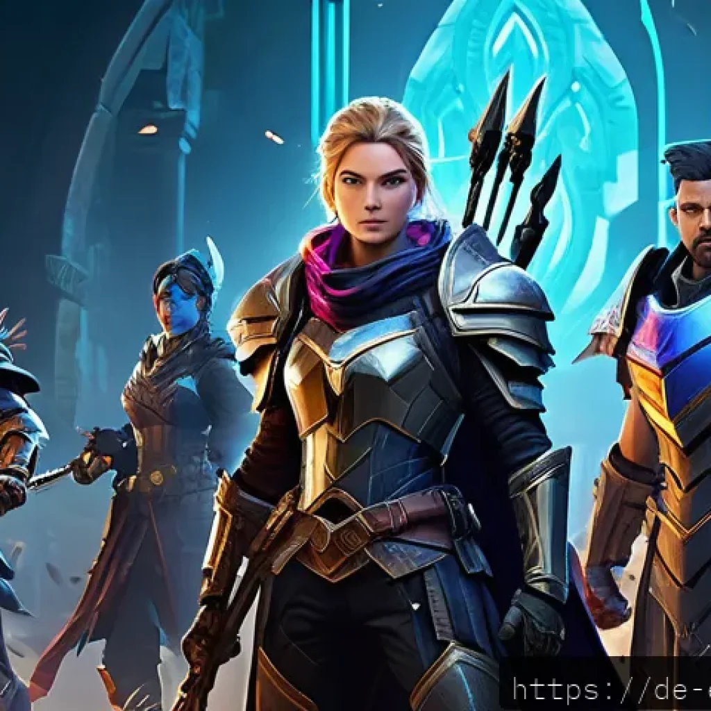 이터널리턴 신규 캐릭터 밸런스 - A dynamic team of fantasy game heroes in a vibrant battlefield setting, featuring a swift support ch...
