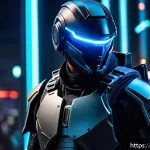이터널리턴 캐릭터 선택의 디테일 - A dynamic scene of a fast, agile assassin character in a futuristic battle arena, wearing sleek tact...