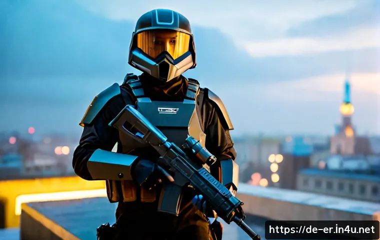 이터널리턴 신규 클래스 티저 - Photorealistic cinematic teaser scene of a mysterious new tactical combat class, armored scout stand...