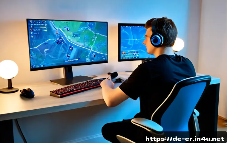 이터널리턴 마스터 랭크 비법 - Photorealistic focused young adult esports player in a modern Berlin apartment gaming setup, calmly ...